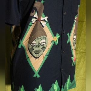 Mens Shrunken Head Voodoo Tiki Button Down Shirt XL w Chest Pocket